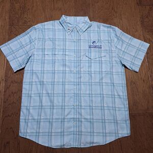 Huk Shirt Mens XL Blue Tide Point Plaid Fishing Lightweight Performance